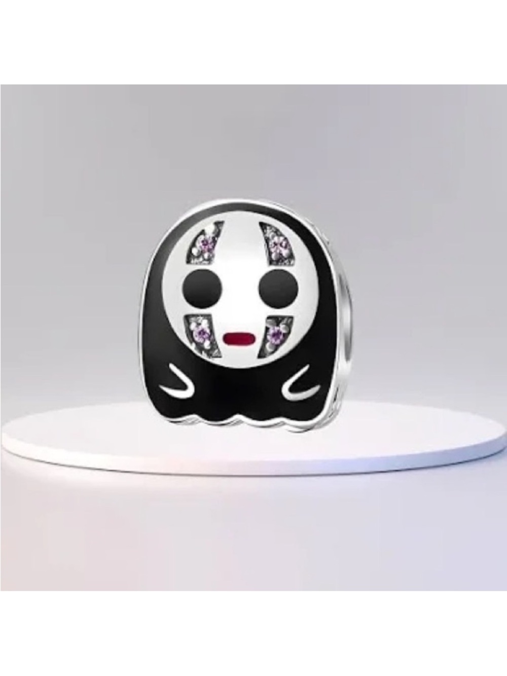Spirited away silver Ghost Charm with Pink Crystal Accents